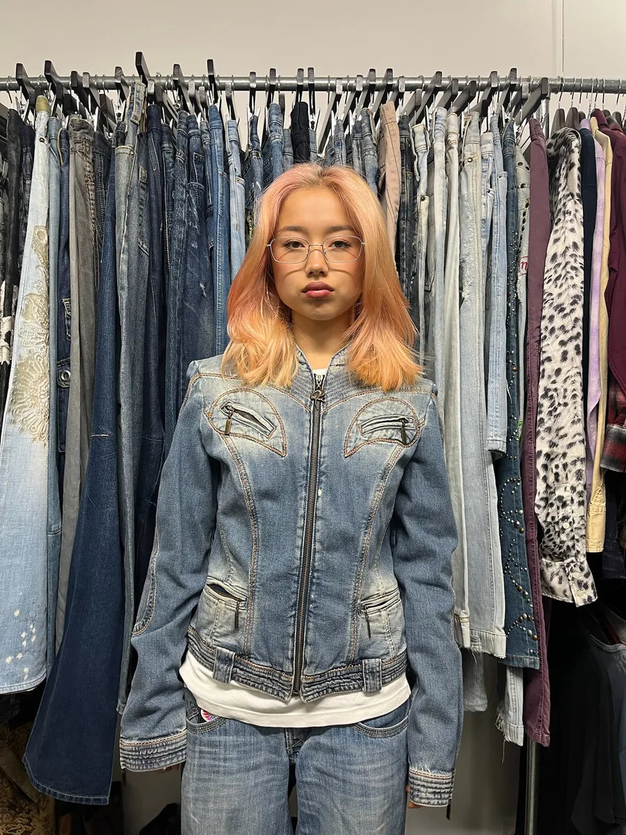 SS2005 Cavalli Sexy Biker Conceptual Denim Jacket aqTkMzr 1