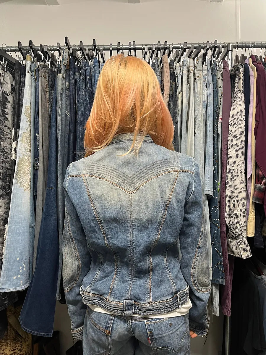 SS2005 Cavalli Sexy Biker Conceptual Denim Jacket aqTkMzr 2