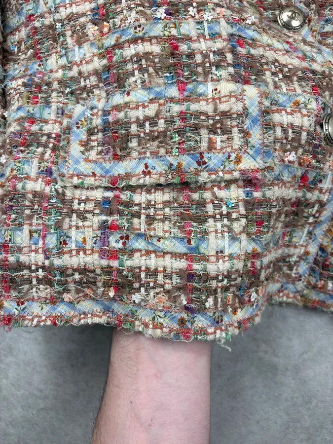 SS2005 Chanel Beige Tweed Ribbon Blazer Jacket ikhDXiz 10