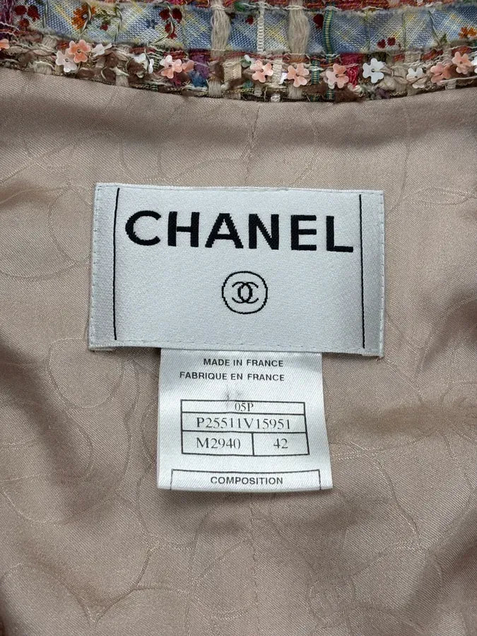 SS2005 Chanel Beige Tweed Ribbon Blazer Jacket ikhDXiz 11