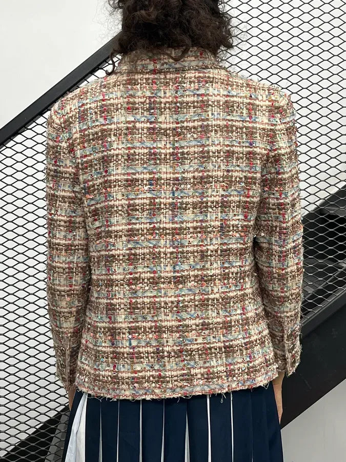 SS2005 Chanel Beige Tweed Ribbon Blazer Jacket ikhDXiz 2