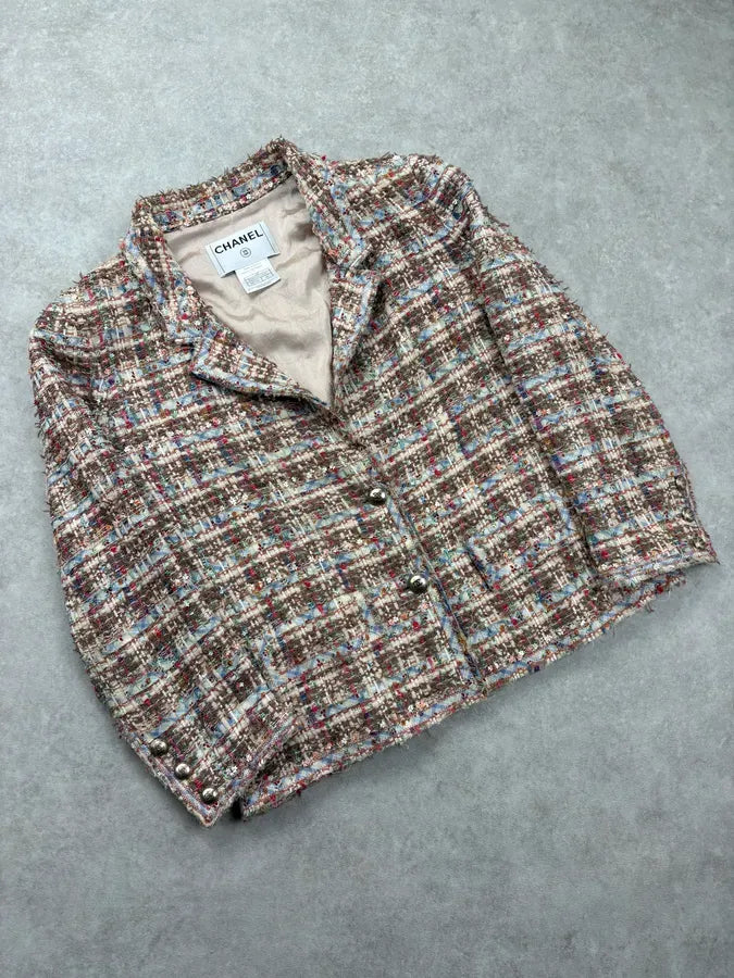 SS2005 Chanel Beige Tweed Ribbon Blazer Jacket ikhDXiz 3