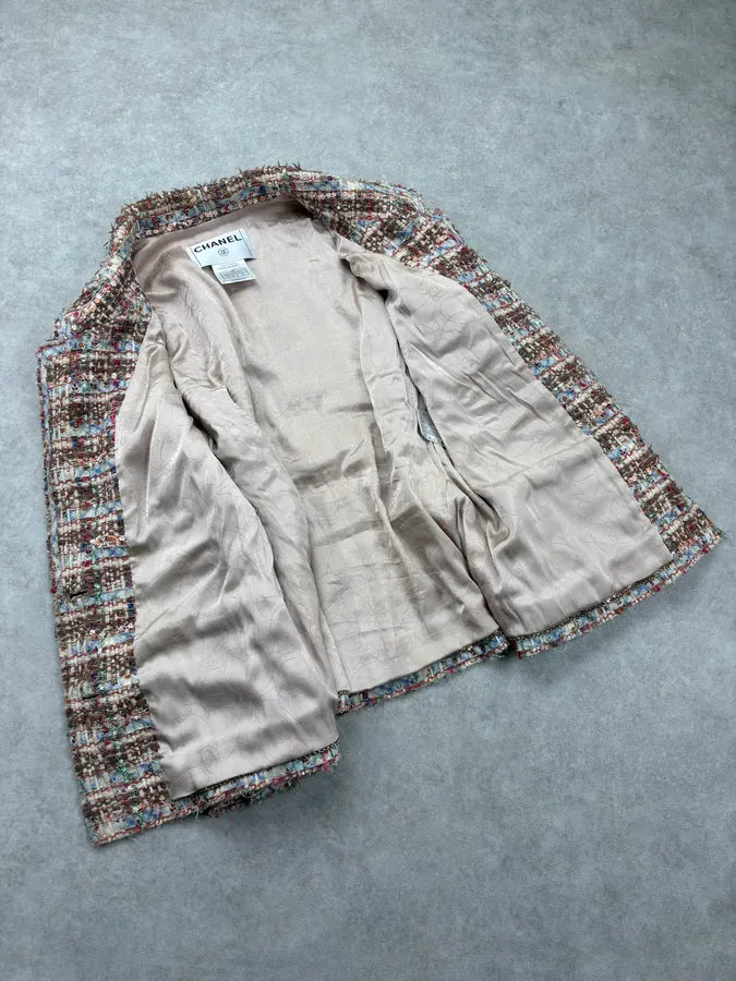 SS2005 Chanel Beige Tweed Ribbon Blazer Jacket ikhDXiz 5