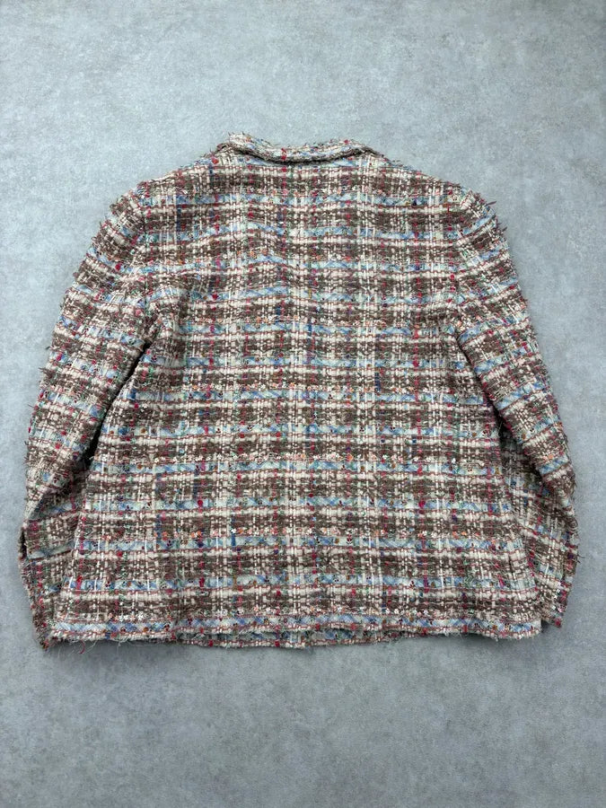 SS2005 Chanel Beige Tweed Ribbon Blazer Jacket ikhDXiz 6