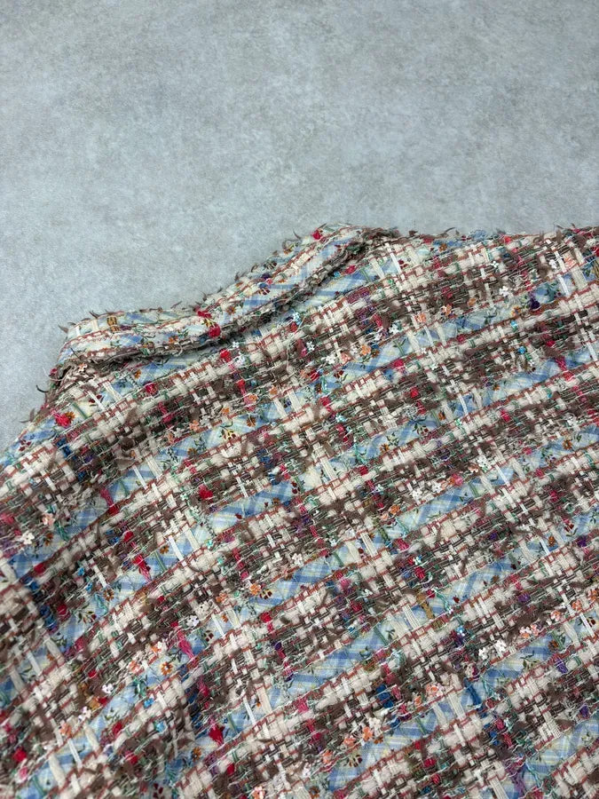 SS2005 Chanel Beige Tweed Ribbon Blazer Jacket ikhDXiz 8