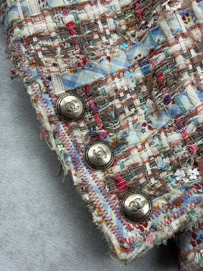 SS2005 Chanel Beige Tweed Ribbon Blazer Jacket ikhDXiz 9