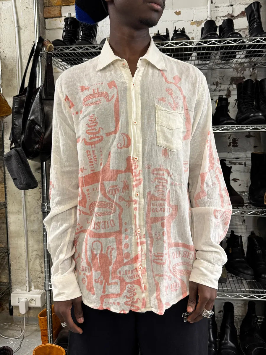 SS2005 Diesel White & Red Light Crazy Shirt QJZrNnY 0