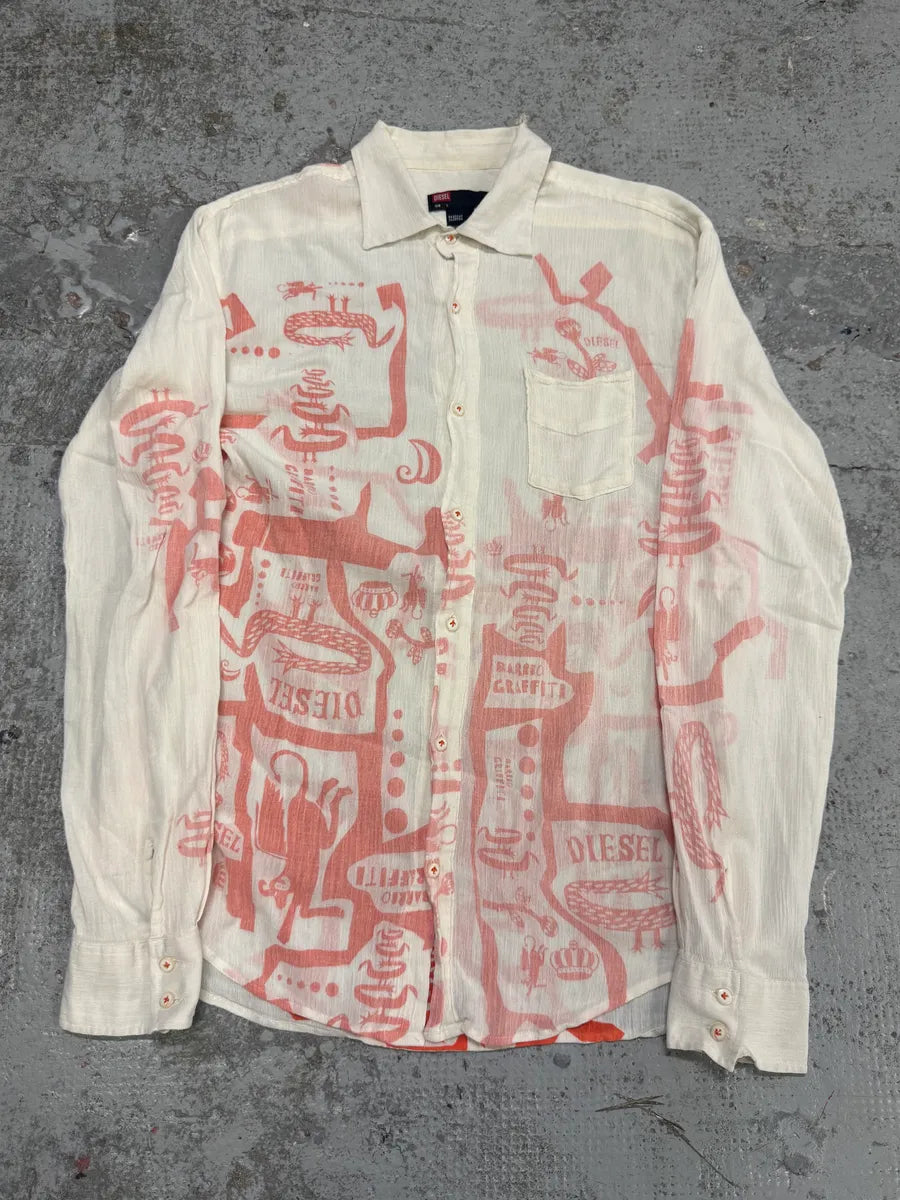SS2005 Diesel White & Red Light Crazy Shirt QJZrNnY 1