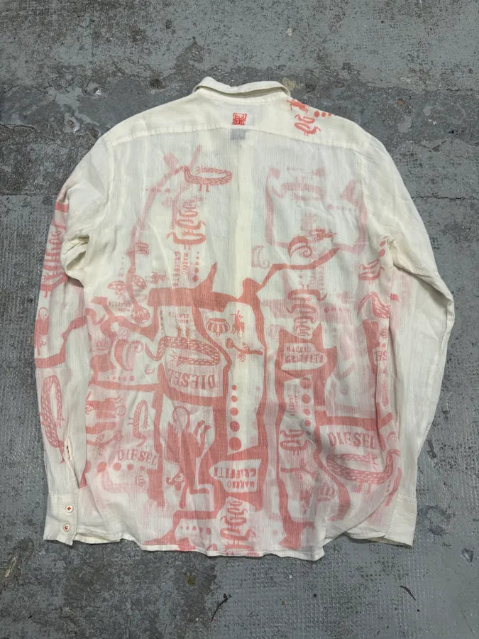 SS2005 Diesel White & Red Light Crazy Shirt QJZrNnY 3