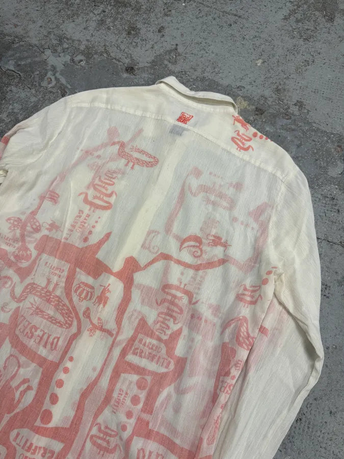 SS2005 Diesel White & Red Light Crazy Shirt QJZrNnY 4