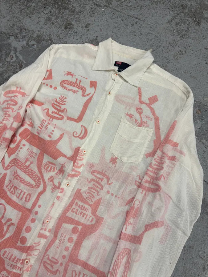SS2005 Diesel White & Red Light Crazy Shirt QJZrNnY 6