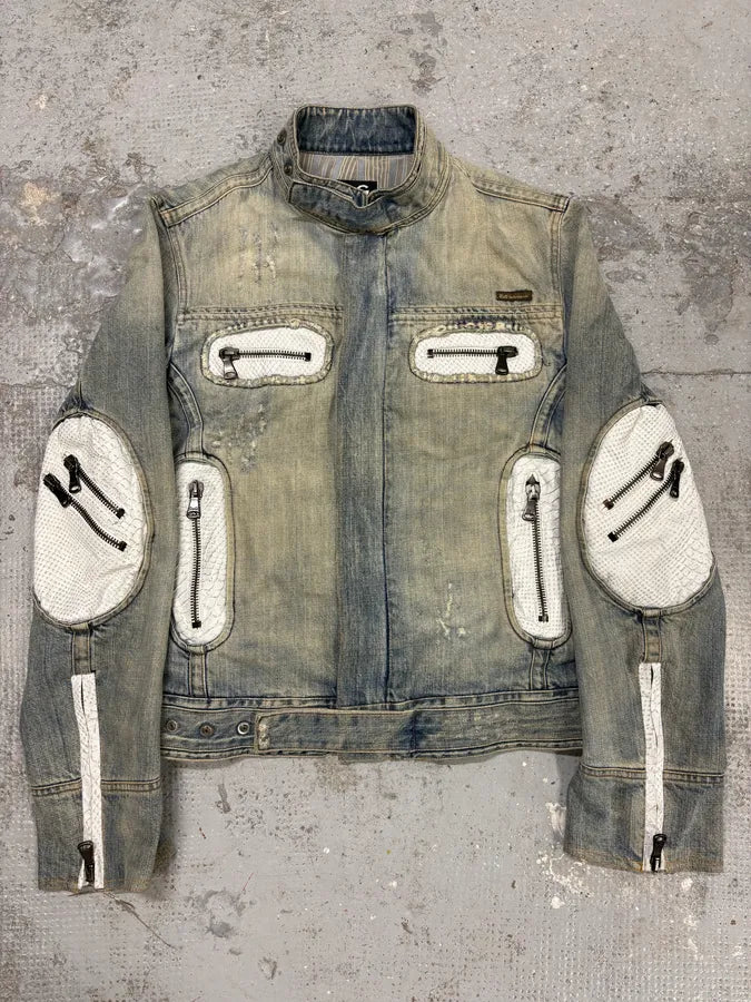 SS2005 Dolce & Gabbana Apocalyptic Biker Denim Jacket BZFvXnu 0