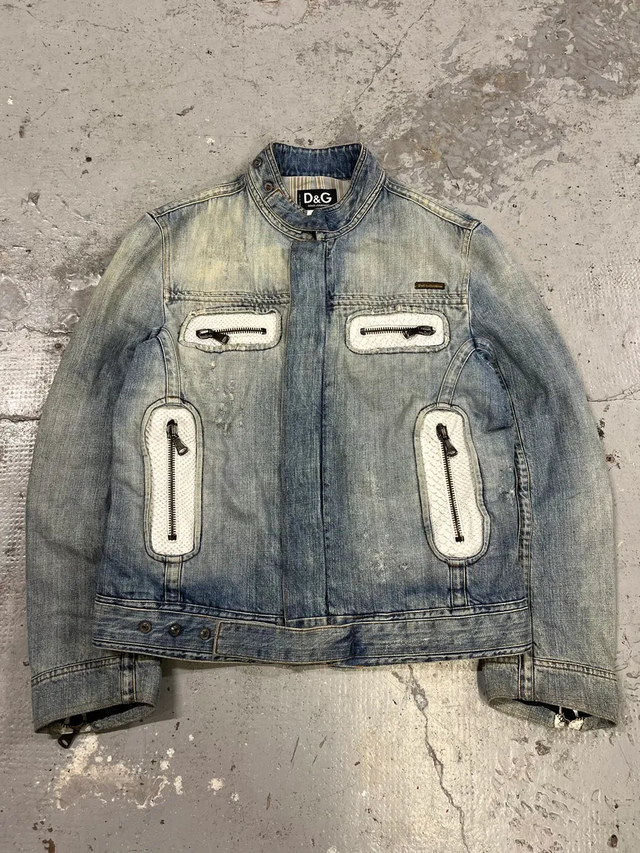 SS2005 Dolce & Gabbana Apocalyptic Biker Denim Jacket kaVJxOc 0
