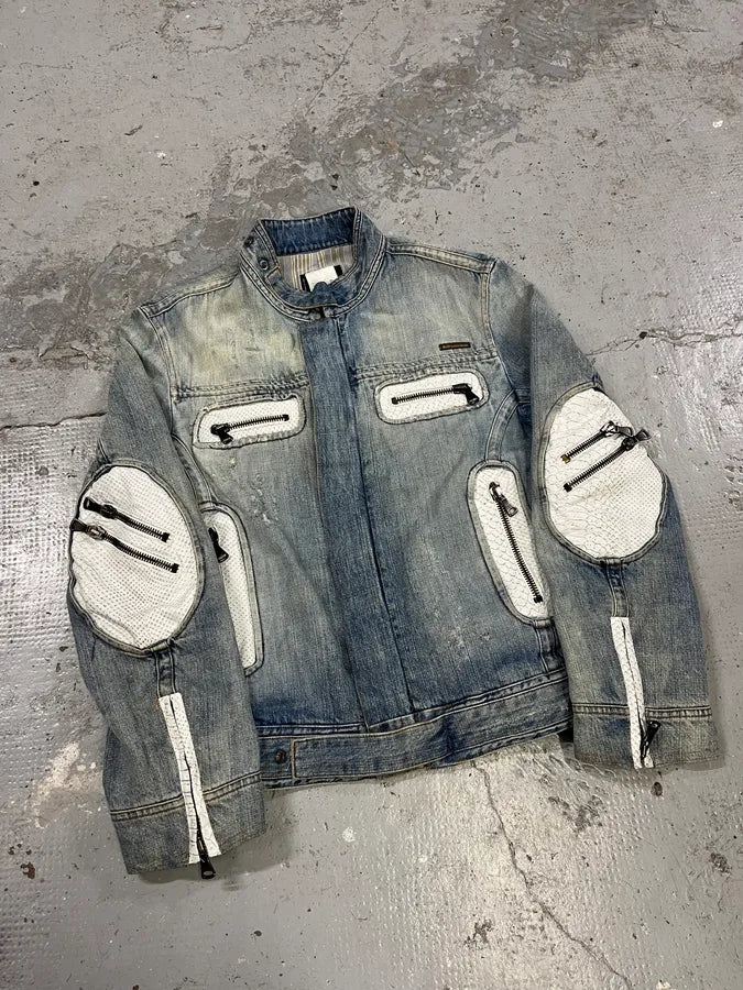 SS2005 Dolce & Gabbana Apocalyptic Biker Denim Jacket kaVJxOc 5