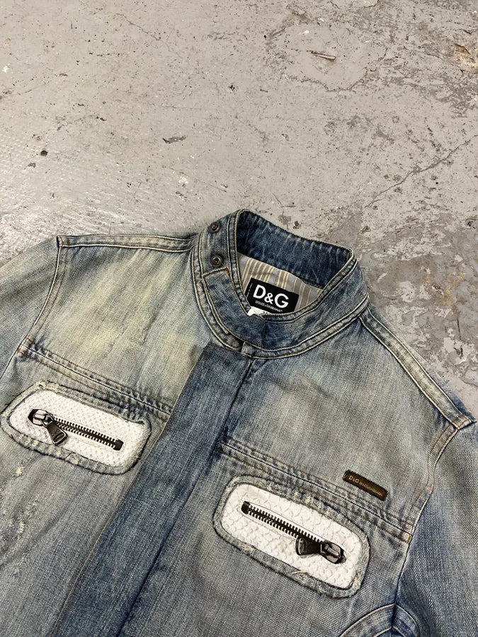 SS2005 Dolce & Gabbana Apocalyptic Biker Denim Jacket kaVJxOc 6