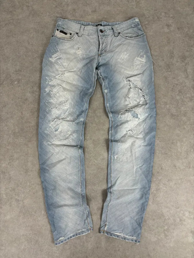 SS2005 Dolce & Gabbana Apocalyptic Blue Python Embossed Denim Jeans AoQPzOt 0