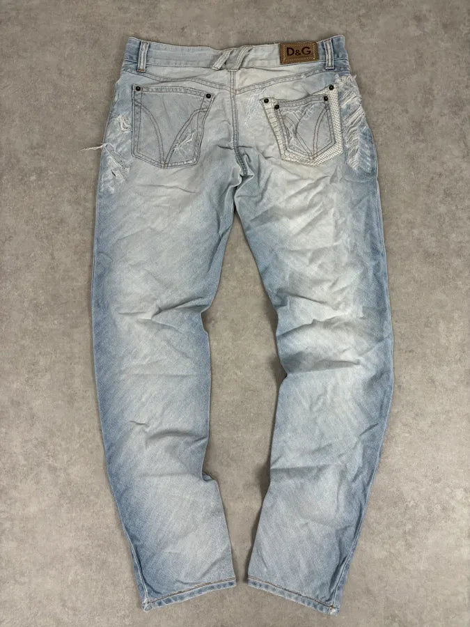 SS2005 Dolce & Gabbana Apocalyptic Blue Python Embossed Denim Jeans AoQPzOt 6
