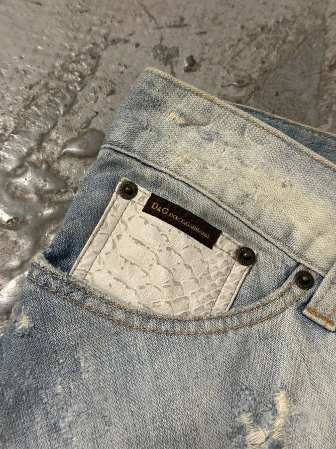 SS2005 Dolce & Gabbana Apocalyptic Biker Python Details Denim Jeans fPerawa 7