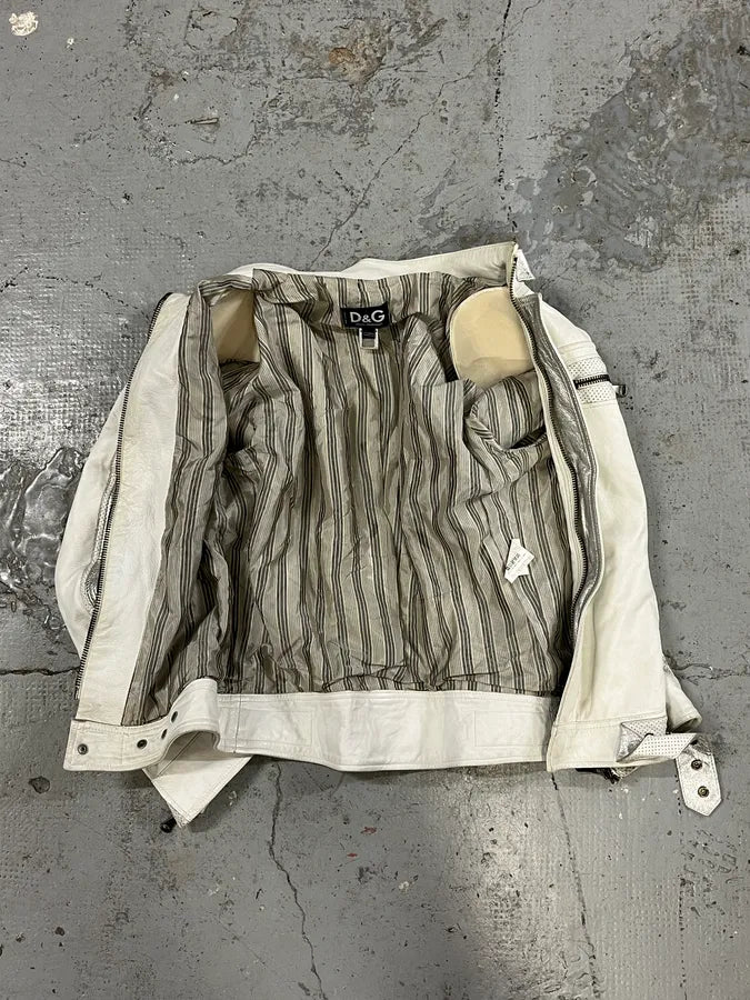 SS2005 Dolce & Gabbana Apocalyptic Biker White Leather Jacket KLrBQTJ 6
