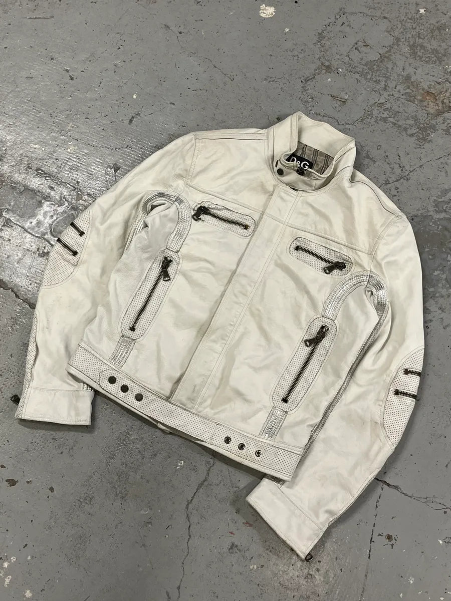 SS2005 Dolce & Gabbana Apocalyptic Biker White Leather Jacket KLrBQTJ 3