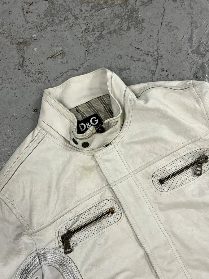 SS2005 Dolce & Gabbana Apocalyptic Biker White Leather Jacket KLrBQTJ 7