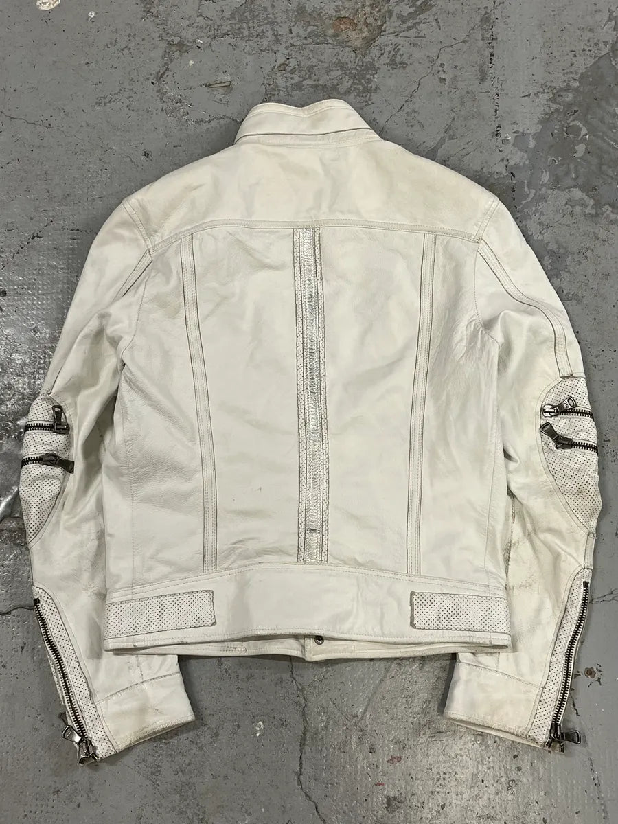 SS2005 Dolce & Gabbana Apocalyptic Biker White Leather Jacket KLrBQTJ 4