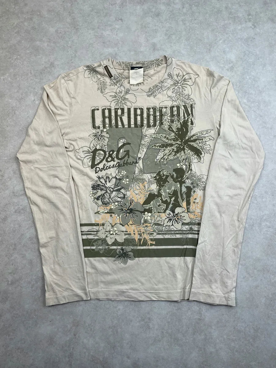 SS2005 Dolce & Gabbana Beige Cotton Caribbean Floral Longsleeve qUfQpKK 2