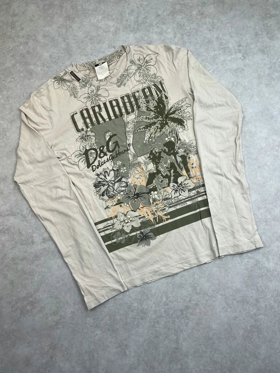SS2005 Dolce & Gabbana Beige Cotton Caribbean Floral Longsleeve qUfQpKK 3