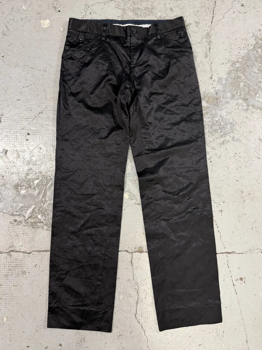 SS2005 Dolce & Gabbana Black Satin Effect Pants BkqPbRU 0