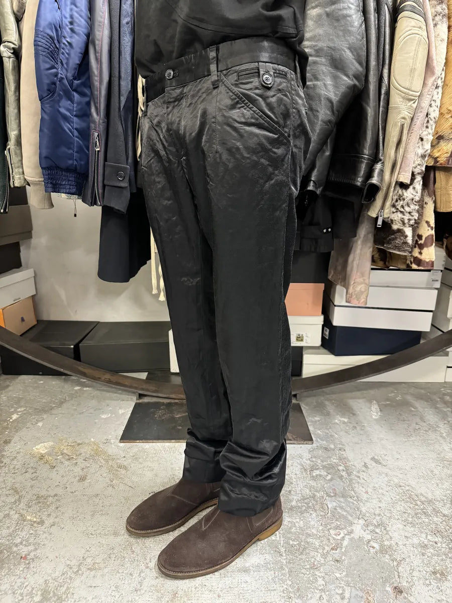 SS2005 Dolce & Gabbana Black Satin Effect Pants BkqPbRU 3