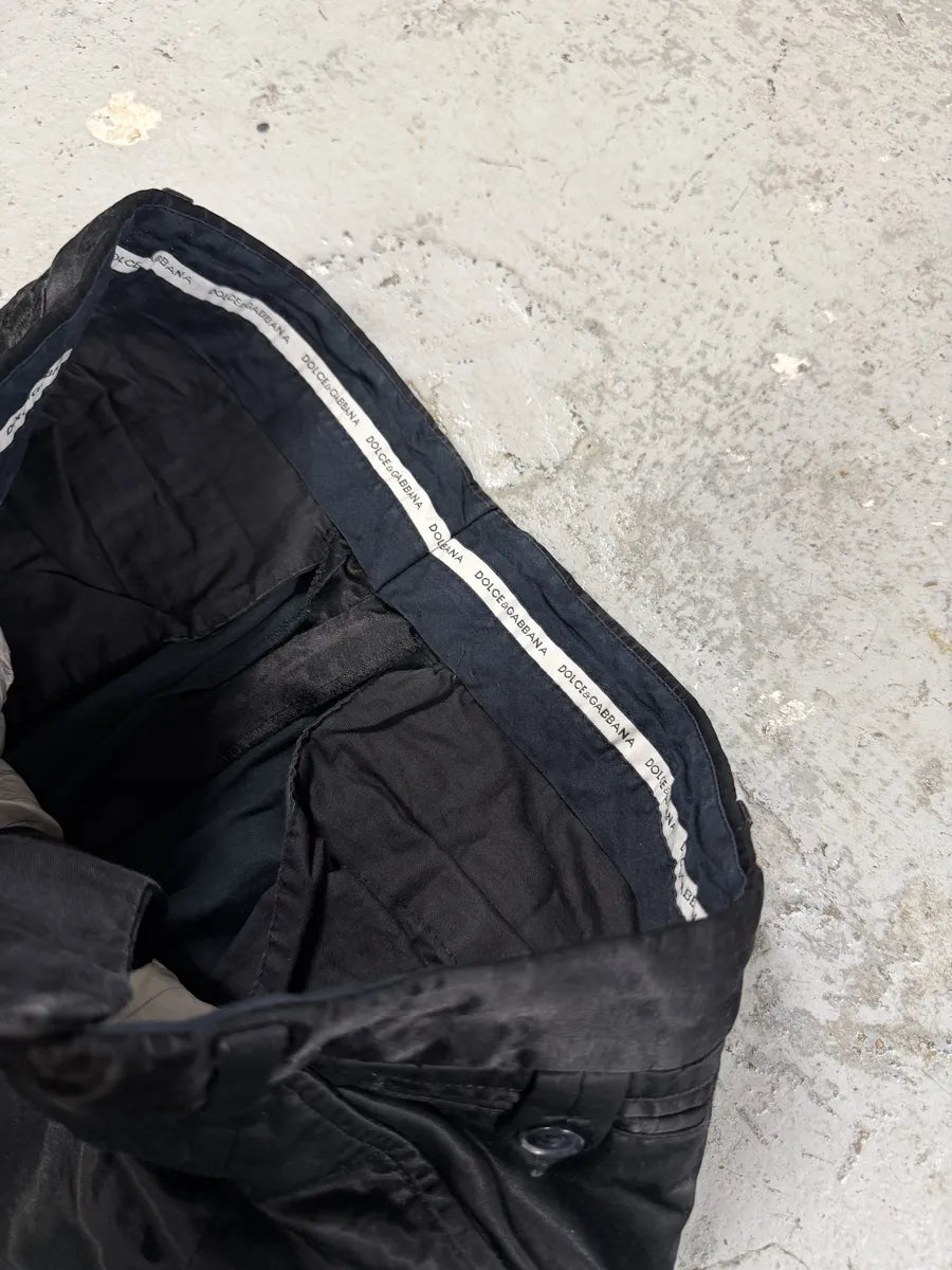 SS2005 Dolce & Gabbana Black Satin Effect Pants BkqPbRU 7