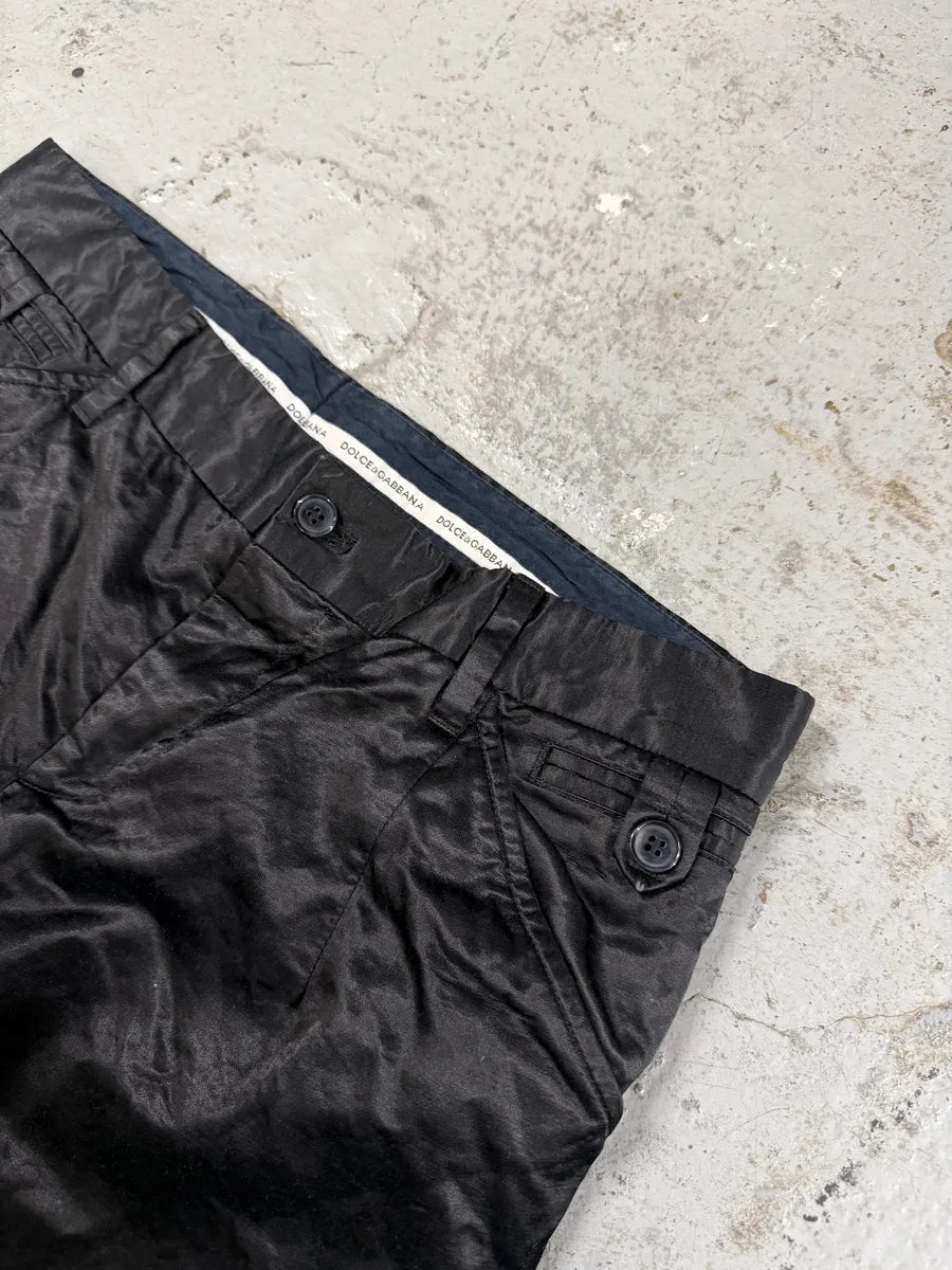 SS2005 Dolce & Gabbana Black Satin Effect Pants BkqPbRU 8