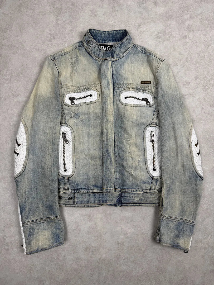 SS2005 Dolce & Gabbana Blue Apocalyptic Denim Jacket RIrMaSd 0