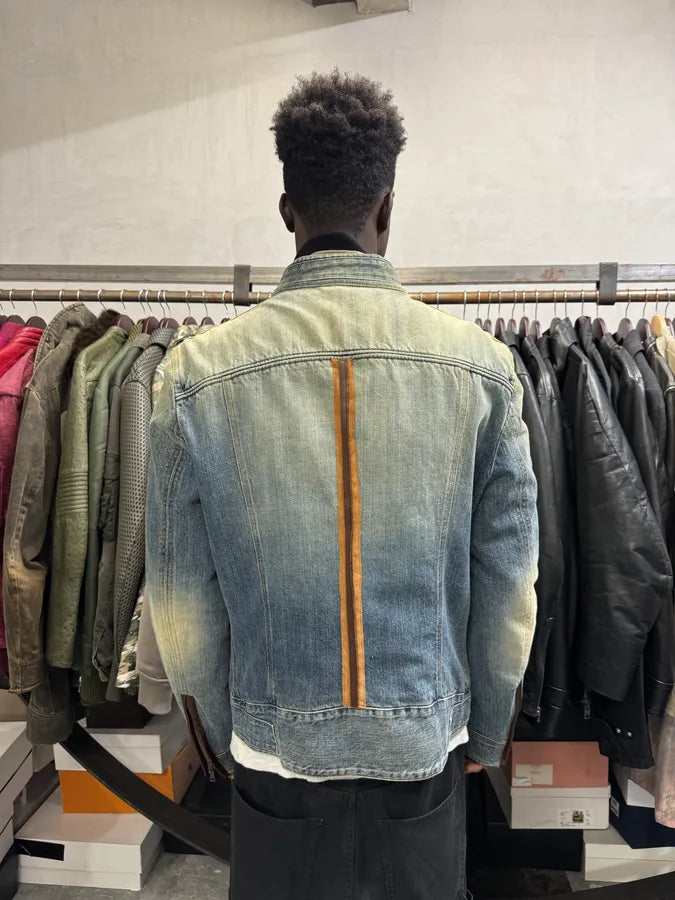 SS2005 Dolce & Gabbana Blue Denim & Brown Leather Biker Jacket LqBtSki 3