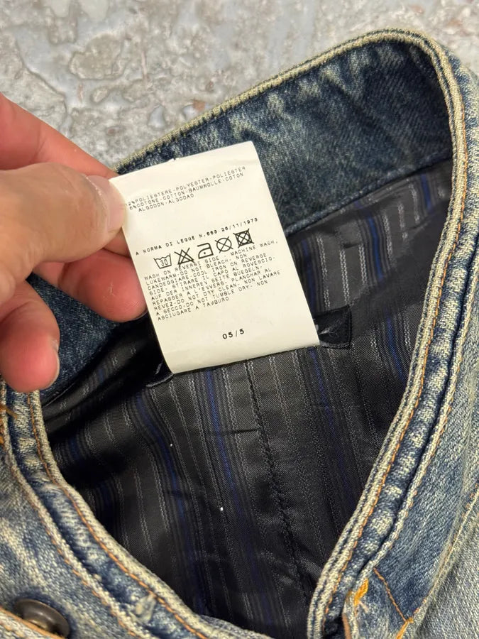 SS2005 Dolce & Gabbana Blue Denim & Brown Leather Biker Jacket LqBtSki 8