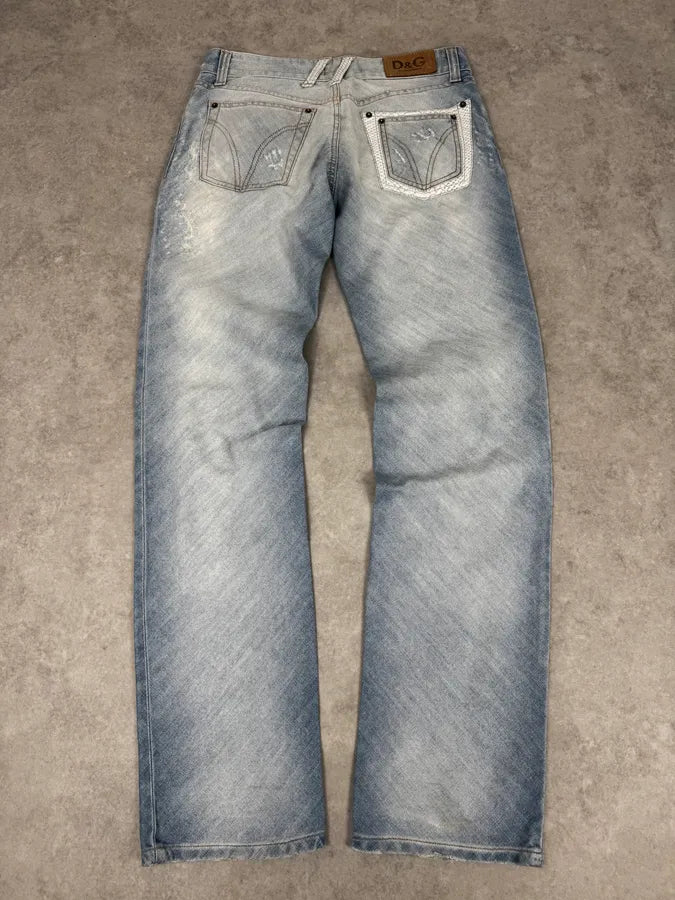 SS2005 Dolce & Gabbana Blue Denim White Snakeskin Rebel Jeans MGVXrck 4