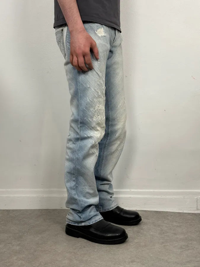 SS2005 Dolce & Gabbana Blue Denim White Snakeskin Rebel Jeans MGVXrck 1