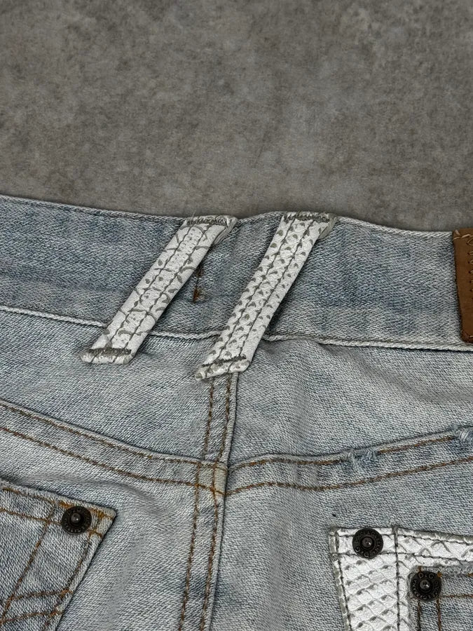 SS2005 Dolce & Gabbana Blue Denim White Snakeskin Rebel Jeans MGVXrck 9