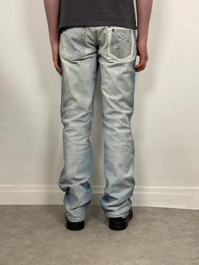 SS2005 Dolce & Gabbana Blue Denim White Snakeskin Rebel Jeans MGVXrck 2