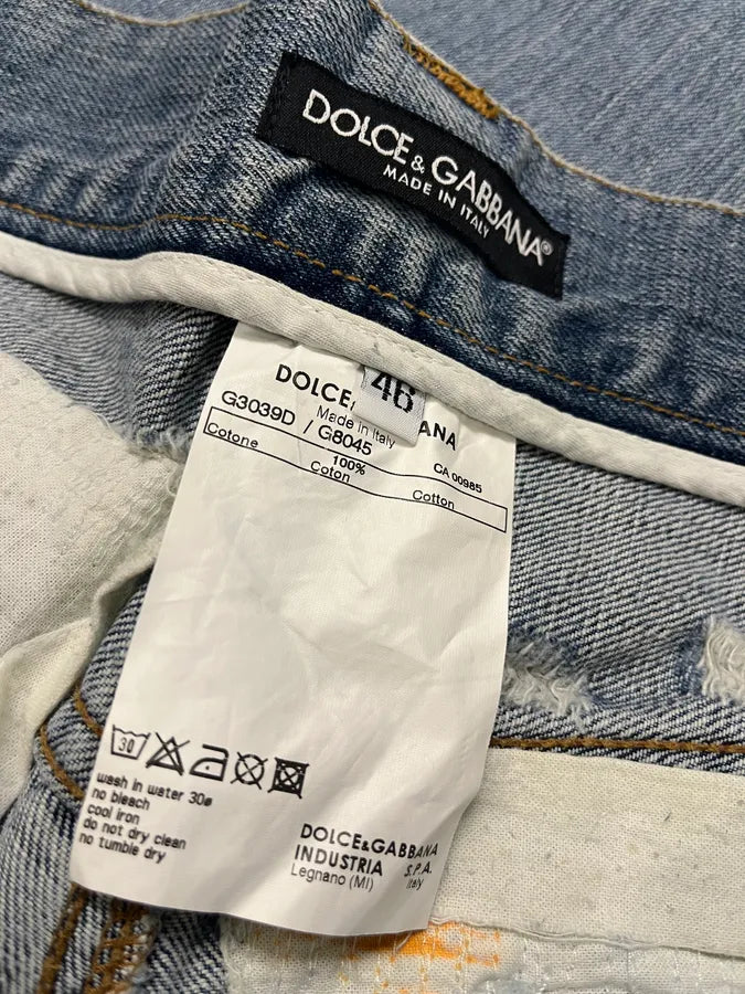 SS2005 Dolce & Gabbana Blue Distressed Painted Rebel Denim Jeans gmqyVOP 11