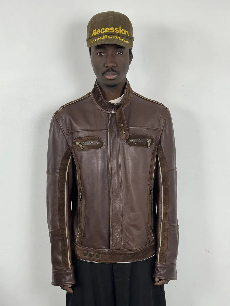 SS2005 Dolce & Gabbana Brown Hybrid Leather Biker Jacket WSaGsNs 2