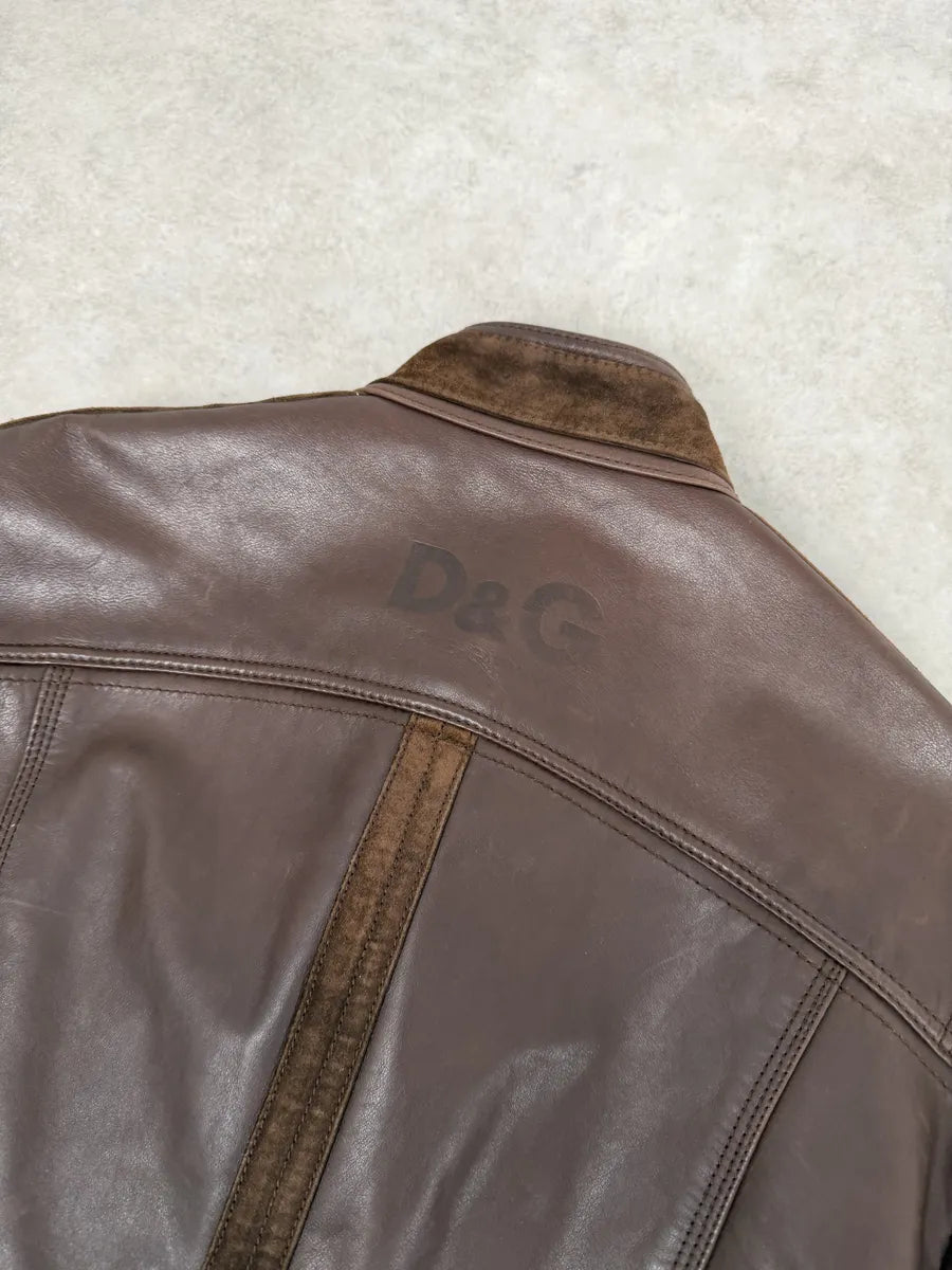 SS2005 Dolce & Gabbana Brown Hybrid Leather Biker Jacket WSaGsNs 5