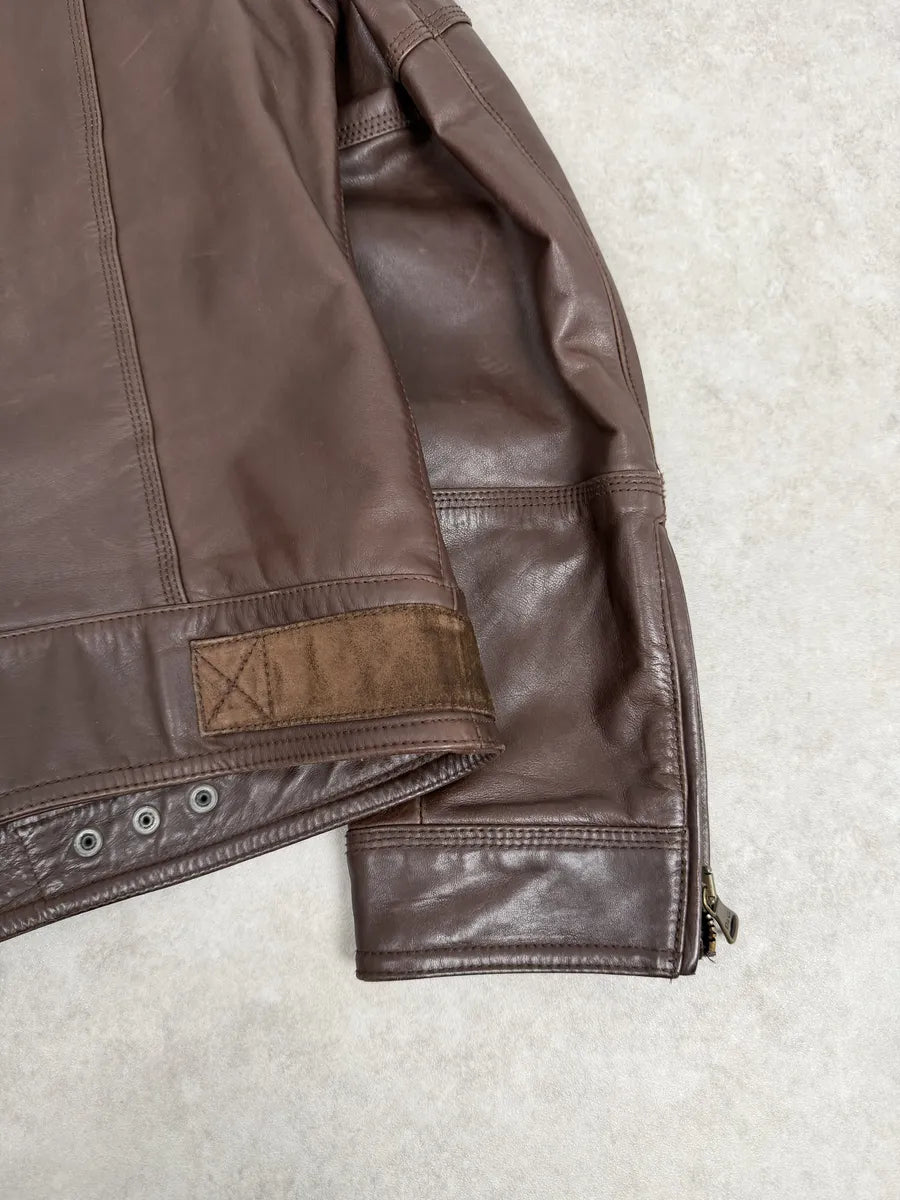 SS2005 Dolce & Gabbana Brown Hybrid Leather Biker Jacket WSaGsNs 6