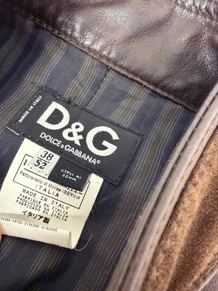 SS2005 Dolce & Gabbana Brown Hybrid Leather Biker Jacket WSaGsNs 9