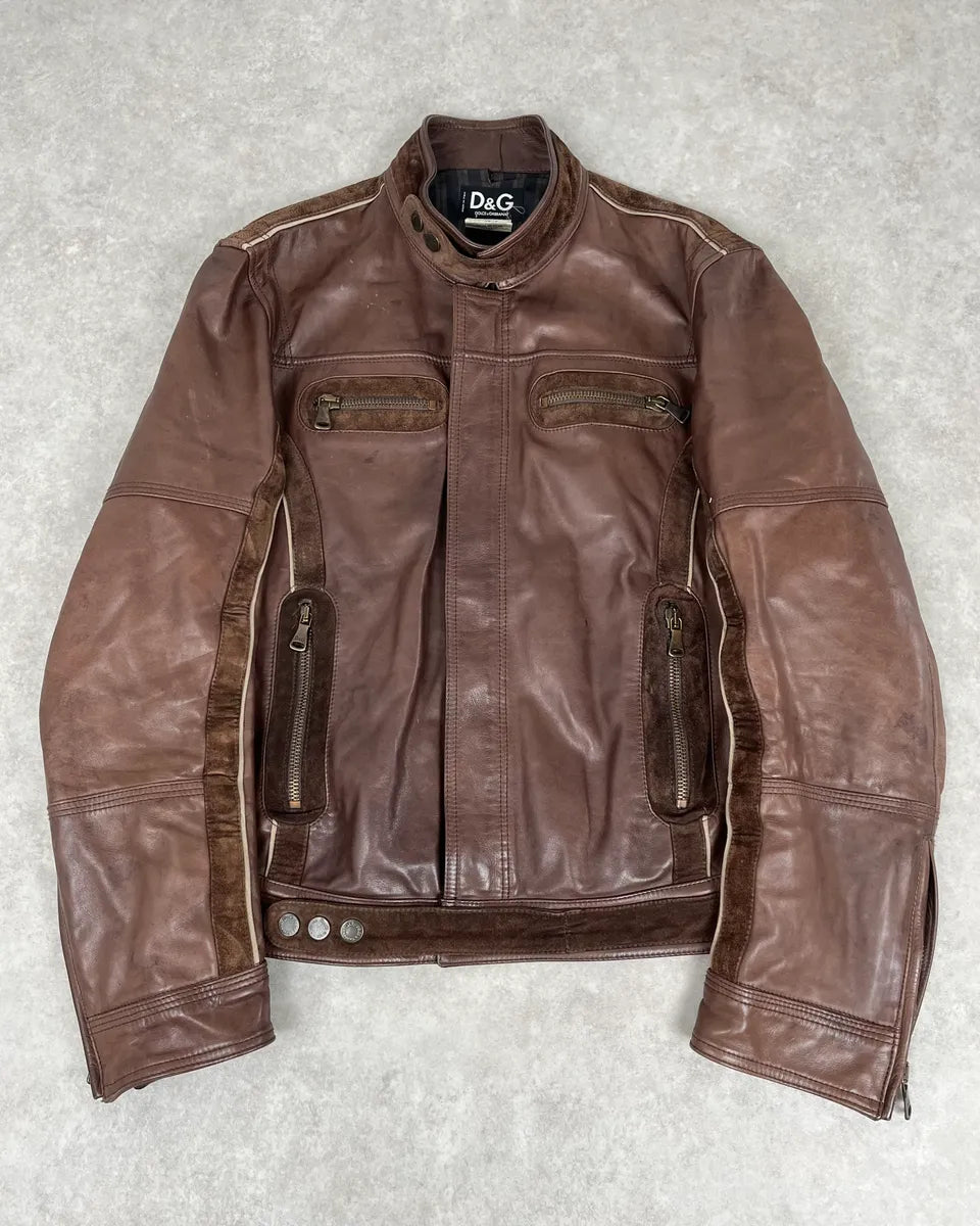 SS2005 Dolce & Gabbana Brown Hybrid Leather Premium Jacket ZLTRqVH 0