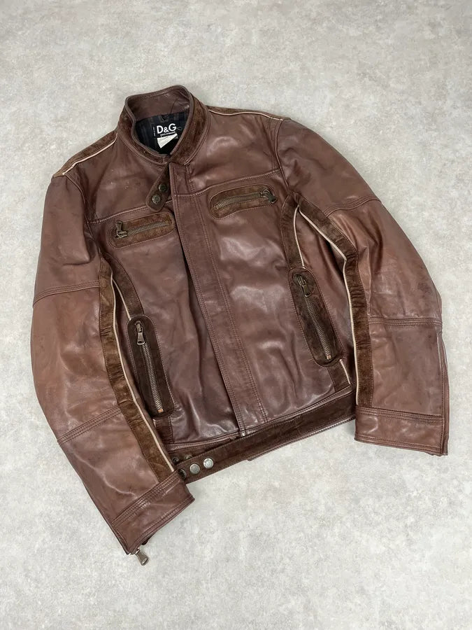 SS2005 Dolce & Gabbana Brown Hybrid Leather Premium Jacket ZLTRqVH 5