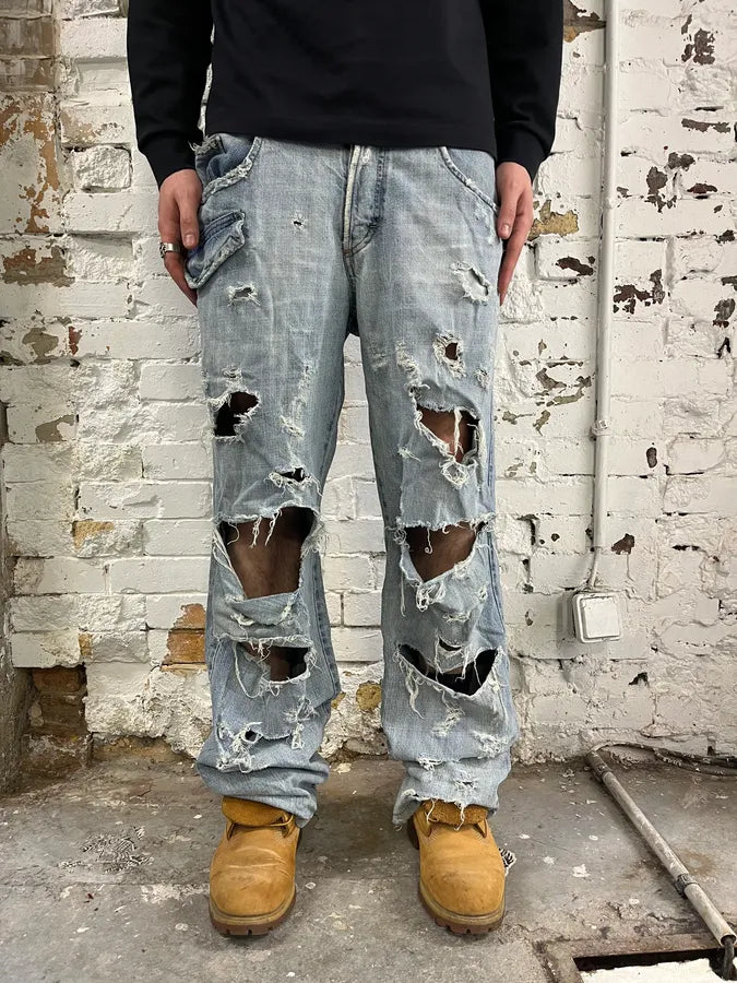 SS2005 Dolce & Gabbana Destroyed Blue Denim Jeans ctWgJiO 0