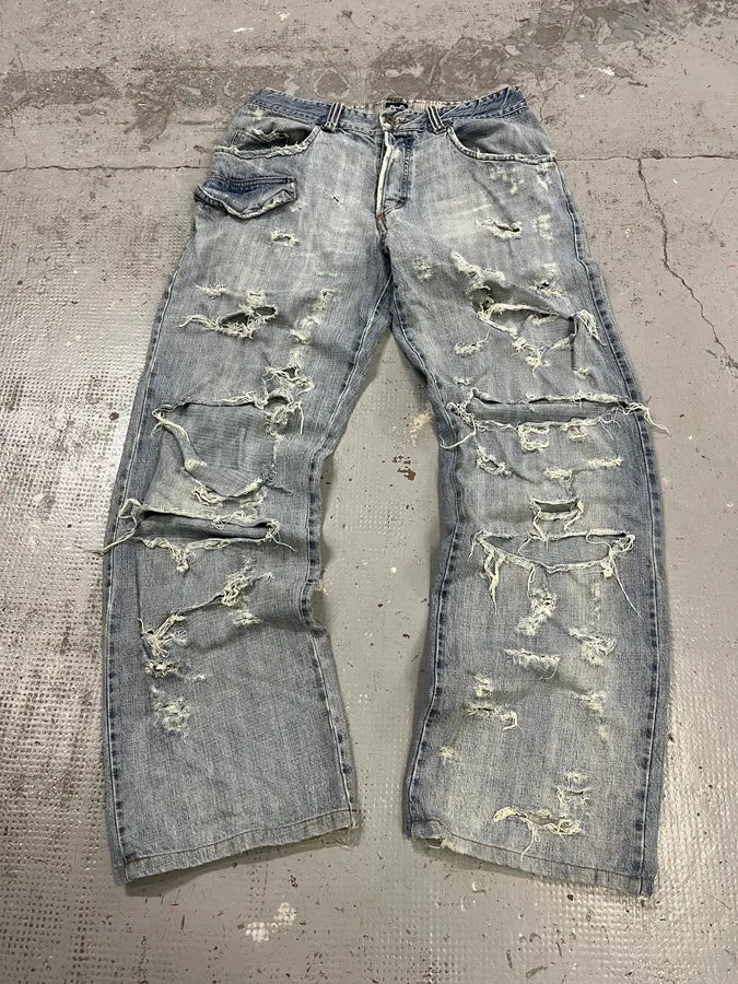 SS2005 Dolce & Gabbana Destroyed Blue Denim Jeans ctWgJiO 1