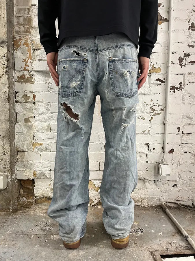 SS2005 Dolce & Gabbana Destroyed Blue Denim Jeans ctWgJiO 3