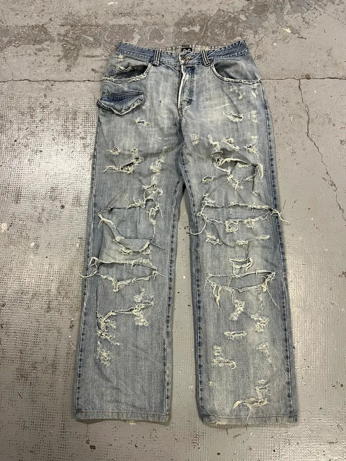 SS2005 Dolce & Gabbana Destroyed Blue Denim Jeans ctWgJiO 4